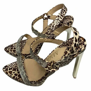 MACKLIN J Sequin Animal Print Sandals Heels 6.5